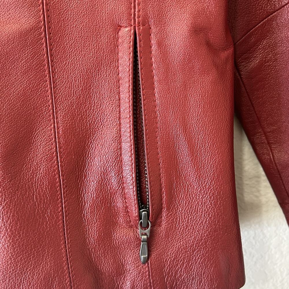 Vintage 90s Wilsons Leather Maxima Jacket Womens L Red Genuine Leather Zip Moto - Picture 4 of 10